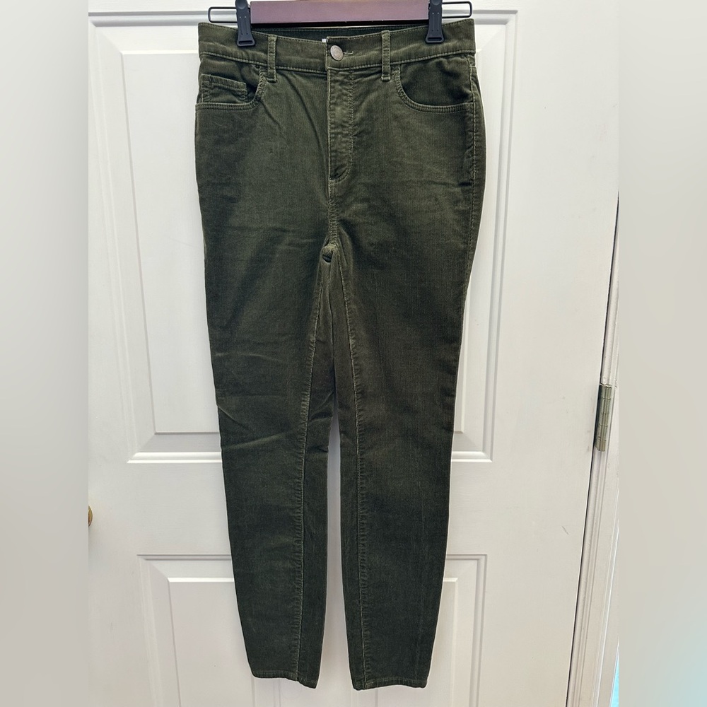 LOFT High Waist Olive Green Corduroy Skinny Pants